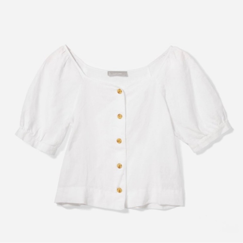 COPY - Everlane Linen Button Front Puff Sleeve Top